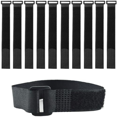 10 Pack(20x1 Inch) Reusable Fastening Cable Straps,Cinch Straps | Adjustable Multi-Purpose Hook and Loop Straps with Buckle,Nylon Cable Ties,Cord Ties Organized Tidy for Wire Cable Management - size: 20'' x 1'' (Black)