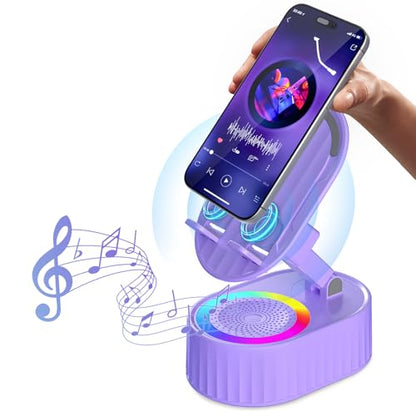 AKLLCCR Wireless Induction Bluetooth Speaker 5in1 Phone Holder Speaker | 3000mAh Rechargeable Phone Speaker Amplifier,Ambient Light,Portable Stand for iPhone,Android,Ideal Gift for Men/Women - color: Purple
