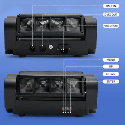 Topteng 80W DMX Moving Head Light DJ Light RGBW, Sound Activated 8LED RGBW Spider Moving Head Stage Lighting Beam DMX Disco Party DJ Lighting