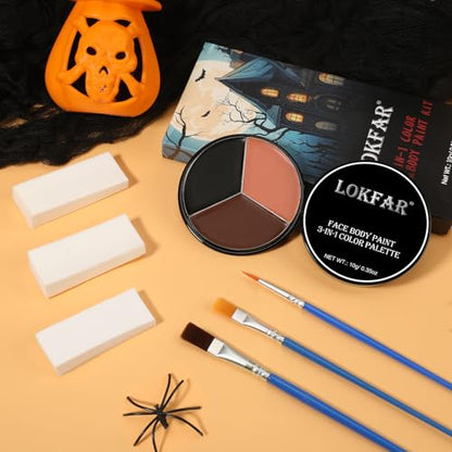 Black Brown Terracotta Face & Body Paint - Blendable Facepaint Foundation with Sponge & Brush for Skin, Professional Halloween Face Make-up Kit for Wolf Werewolf Tiger Deer Lion Beard Cosplay Costume - color: 04 Werewolf/Tiger