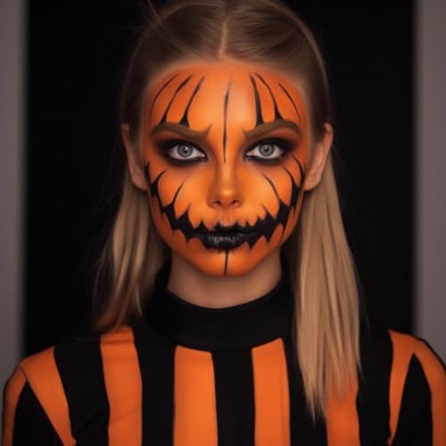 Black Orange Face Paint Pumpkin Character Makeup Kit Halloween Set for Kids Adults, Safe Non-Toxic Cream Face Painting Kit for Costume Party, Dress Up Cosplay & Special Effects Make Up - color: Pumpkin