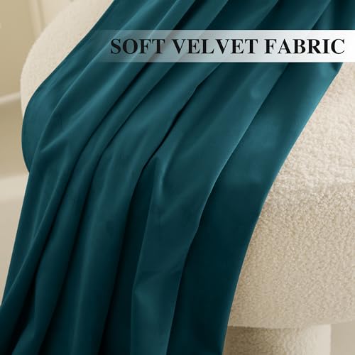 RYB HOME Teal Velvet Curtains 96 inch Length 2 Panels Set, Blackout Velvet Curtains Drapes for Light & Draft Block Holiday Decor for Bedroom Living Room Guest Room, Peacock Blue, W52 x L96 inches | Light & Draft Block, Privacy, Thermal Insulated, Holiday