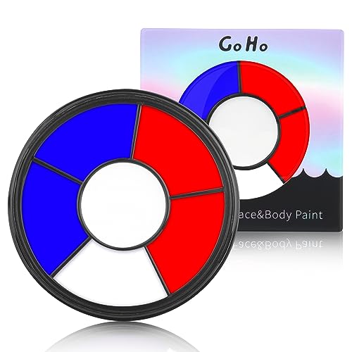 Go Ho Red White and Blue Face Paint Palette,Washable Patriotic Face Body Paint,4th of July Accessories, Face Painting Kit for Independence Day 250 Anniversary USA Face Makeup - color: Red White and Royal Blue