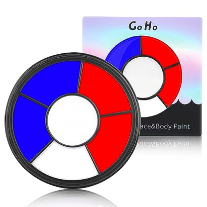 Go Ho Red White and Blue Face Paint Palette,Washable Patriotic Face Body Paint,4th of July Accessories, Face Painting Kit for Independence Day 250 Anniversary USA Face Makeup - color: Red White and Royal Blue