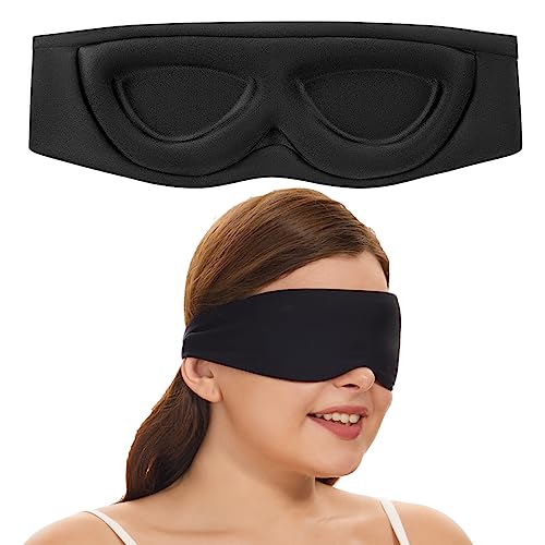 ALASKA BEAR Sleep Mask for Side Sleepers Patented Design, Cup-Shaped and Extra-Soft, 100 Blackout Eye Mask Shades Cover for Men and Women Home or Travel, Machine Washable, Black - color: A2 Black