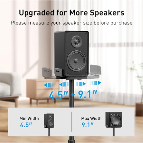 PERLESMITH Universal Speaker Stands for Surround Sound -Height Adjustable Extend 33.3”to 45.1”, Floor Speaker Stand for Satellite & Studio & Bookshelf Speakers up to 11LBS,1 Pair Black, PSSS2 - size: Weight 11 LBS