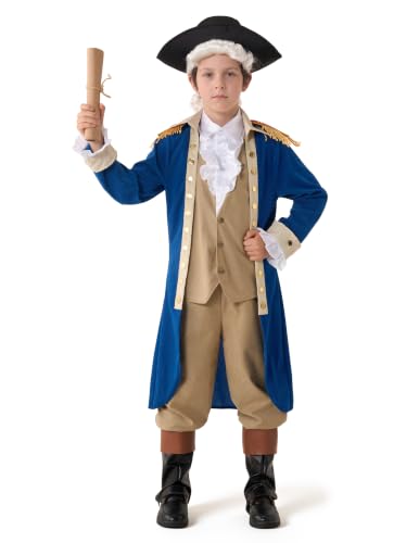 Spooktacular Creations George Washington Costume for Kids, Colonial Boys Costume with Wig and Hat for Halloween DressUp Party - size: Large (10-12yr)