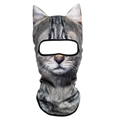 WTACTFUL 3D Animal Ears Balaclava, Breathable Face Mask for Halloween | Stand-Up Ears, Windproof Dustproof, Quick-Dry, No Fade Print, Soft, for Music Festivals Raves Ski Snowboard Moto Party - color: Silver Tabby American Shorthair Meb-21
