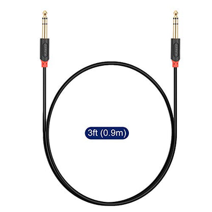 J&D 1/4 inch TRS Cable, Gold Plated Audiowave Series 6.35mm TRS Male to Male Balanced Interconnect Stereo Audio Cable, Quarter inch Guitar Instrument Cord, 3 Feet - size: 3 Feet