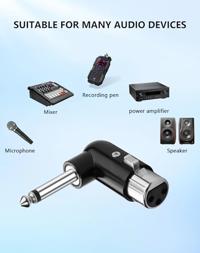 CERRXIAN XLR Female to 1/4" TS Mono Adapter, Unbalanced 3Pin XLR Female to 90 Degree 6.35mm Male Audio Adapter for Microphone, Mixer, Guitar Amp - size: Female