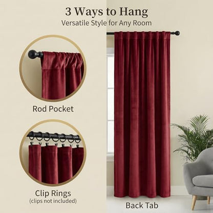 Burgundy Red Velvet Curtains 84 inches Room Darkening Thermal Insulated | Super Soft, 2 Panels, Window Drapes with Back Tab & Rod Pocket for Living Room Bedroom, 52" W x 84" L - color: Burgundy Red, size: 52"W x 84"L (Pack of 2)