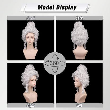 ColorGround Short Curly Beehive Wig Queen Updo Cosplay Wig for Women Halloween Costume (Silver White) - color: Silver White