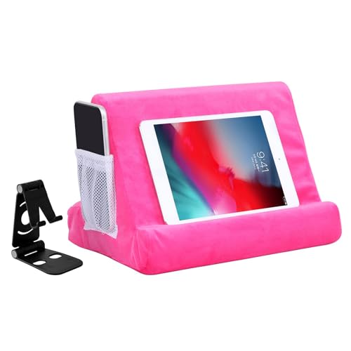 2pcs Multi-Angle Tablet Holder Cushion Stand with Net Pocket & Black Color Phone Stands Upgraded Tablet Pad Support for Phone,Pad,Books (Pink) - color: Dark Blue