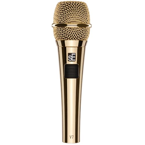 SE ELECTRONICS V7 Push-to-Talk Dynamic Microphone for Singing, Speech & Studio Recording - XLR Professional Microphone with Supercardioid Aluminum Voice Coil for Huge Gain Before Feedback - Gold - color: V7 - Gold - Push To Talk