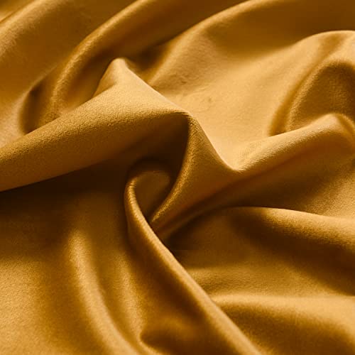 Roslynwood Mustard Gold Velvet Curtains 63 inches Long - Curtains Block Light Rod Pocket Thermal Insulated Window Treatment Drapes for Kids Room/Home Office/Living Room,W52 x L63, 2 Panels - color: Mustard, size: 52"W x 63"L (Pack of 2)