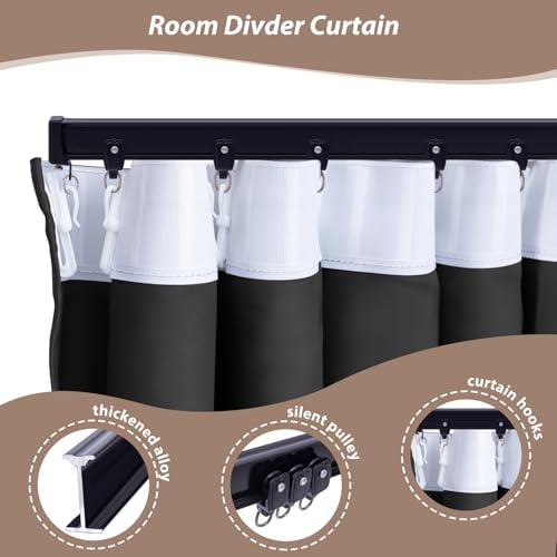 Room Divider Curtains with Ceiling Curtain Track Set Window Curtain for Bedroom,Living Room Total Blackout Thermal Insulated Privacy Ceiling Track Curtain W 15 × H 7 FT Black drape&Black track - color: Black, size: 180"W x 84"L (Pack of 1)