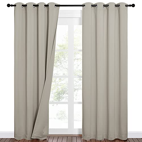 NICETOWN Sound Barrier 100% Blackout Cold Blocking Divider Curtains 84", Noise, Heat and Cold Blocking Drapes with Felt Fabric Lining for Nursery/Daytime Sleep/Bedroom (Natural, 2 PCs, 52" Wide) - color: Natural, size: 52"W x 84"L (Pack of 2)