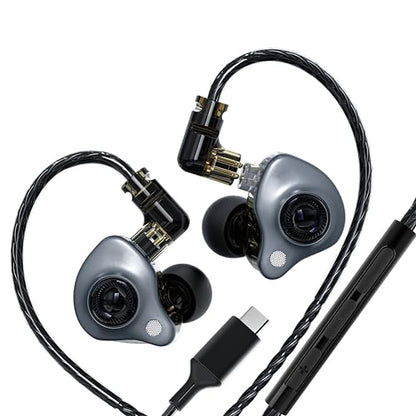 in Ear Monitor Headphones with Mic,USB C,Gray,10mm Driver | 10mm Dynamic Driver,Detachable 4N OFC Cable,HiFi IEM Earphones for Gaming and Gift Giving - color: Gray