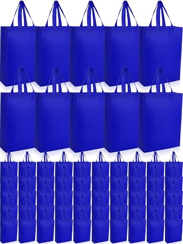 Jexine 72 Pcs Non Woven Tote Bags Bulk, Reusable Large Gift Bags with Handles, Grocery Bag for Party Favors, 14 x 10 Inch - color: Royal Blue