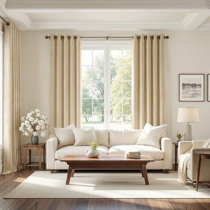Topfinel 92 Inch Long Velvet Black Out Grommet Curtains 2 Panels,Beige Cream Thermal Insulated Sun Blocking Curtain Drapes Room Divider,Soft Luxury Window Treatments 52" X 92", Bay Window - color: Beige, size: 52"W x 92"L (Pack of 2)
