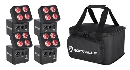 Rockville FLIP 4 Pack Black Battery Par Can Wash Light and Bag and Smart Charger with 4 Leads, Wireless DMX, 15 Hour Battery, 4 Group WiFi App, Easy Angle Adjustments | RGBWA+UV, Wireless DMX, WiFi App Control, 18-Hour Battery Life, Sound Activated, Smart