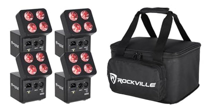 Rockville FLIP 4 Pack Black Battery Par Can Wash Light and Bag and Smart Charger with 4 Leads, Wireless DMX, 15 Hour Battery, 4 Group WiFi App, Easy Angle Adjustments | RGBWA+UV, Wireless DMX, WiFi App Control, 18-Hour Battery Life, Sound Activated, Smart