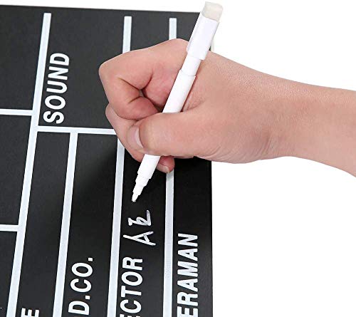 Movie Film Clap Board, Hollywood Clapper Board Wooden Film Movie Clapboard Accessory with Black & White, 12"x11" Give Away White Erasable Pen (Pack of 2) - size: 11"W x 12"H (Pack of 2)