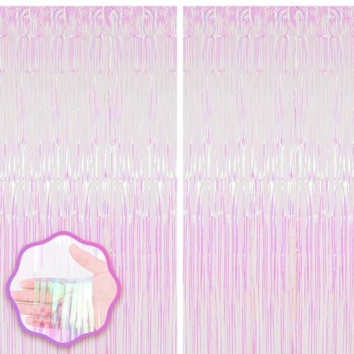 Voircoloria Iridescent Foil Fringe Backdrop Curtains,3.3x6.6ft, 2 Pack - color: Iridescent Transparent
