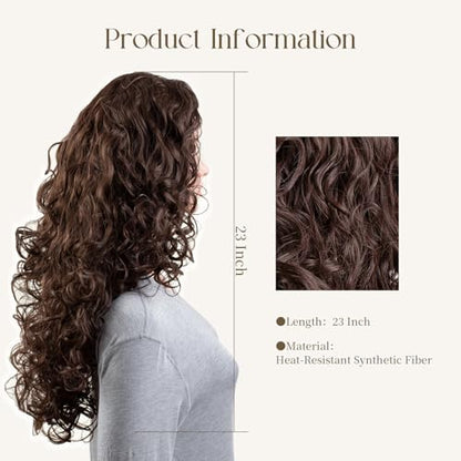 Onedor Long Hair Curly Wavy Full Head Halloween Wigs Cosplay Costume Party Hairpiece (6#-Chestnut Brown) - color: 6#-Chestnut Brown
