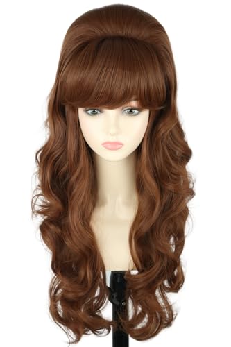 50s Married Housewife Costume Wigs for Women Brown Big Bouffant Hair Beehive Wigs - color: Brown