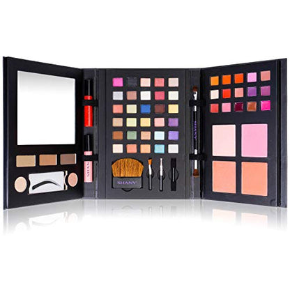 SHANY Luxe Book Makeup Set - All In One Travel Cosmetics Kit with 30 Eyeshadows, 15 Lip Colors, 5 Brushes, 4 Pressed Blushes, 3 Brow Colors, and Mirror - color: LUXEBOOK