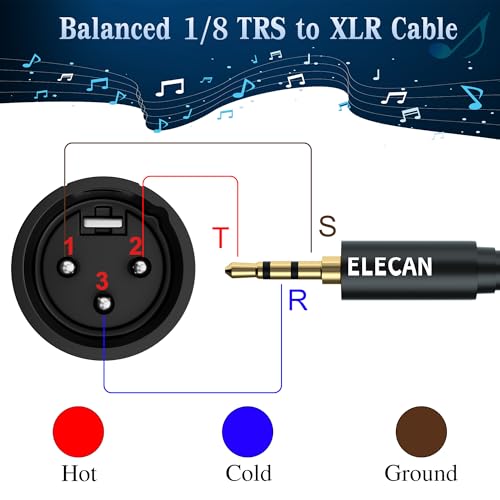 3.5mm (1/8 Inch) TRS to XLR Cable 8 Ft Male to Male-Balanced Shielded 3 Pin XLR to 1/8 Quarter inch Cord, Profesional/HiFi Stereo Guitar Cable with 3.5 mm to 6.35 mm Aadpter+Ties - size: 8FT, style: 3.5mm to XLR Male