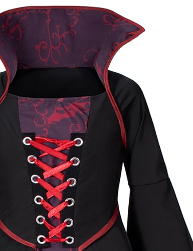 Vampire Costume for Girls 3-12 Years | with Vampires Fangs Wand, Choker, Ideal for Girls Halloween Costume Dress Up,Trick or Treating, Dracula Party Role Play - size: 10-12 Years