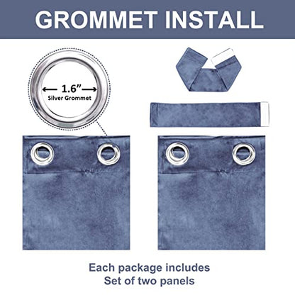 Grommet Room Darkening Velvet Curtains Energy Efficiency Thermal Insulated Window Panel Drapes for Bedroom Living Room 2 Panels W52xL95 Inch Set of 2 Panels Stone Blue - color: Stone Blue, size: 95"W x 52"L (Pack of 2)