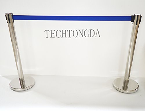 TECHTONGDA 6pcs Crowd Control Stanchions, Stanchion Posts Barrier, 35" Height Stainless Steel Polish Stanchion Set Barriers Queue Line with 9.1ft Blue Retractable Belt for Theater Hotels Clubs Museums