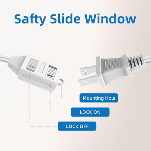 TiFFCOFiO Indoor Extension Cord, 2 Prong 6 Feet Extension Cord, 3 Polarized Outlets with Safety Slide Windows,13A/1625W, 16 AWG, 2 Packs - size: 6FT 2 Packs
