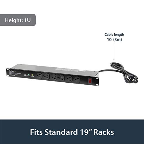 StarTech 16-Outlet 1U PDU, 120V/15A, Surge, 6ft Cord, TAA (RKPW161915) - style: 16-port|15A|Surge Protect