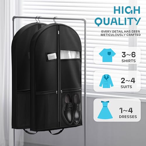 Lazebox 43" Travel Garment Bag with Accessories Zipper Pocket, Heavy Duty Suit Bag for Suits, Tuxedos, Dresses, Coats, Black, 3 packs - size: 43inch-3 packs-Black