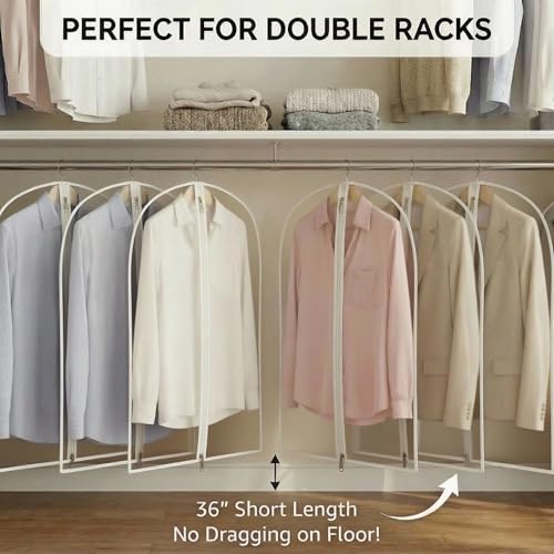 36” All Clear Garment Bags for Women Suit Bags - PEVA Waterproof Suit Cover with Zipper for,Hanging Clothes, Coats - Durable Dresser for Closet Storage, Dustproof & Moisture Resistant - 36”/6 Pack - size: 36" -6 Pack