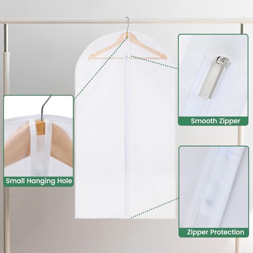Carbrea 6 Pack Translucent Garment Bags for Hanging Clohes - 24" x 42" | Thick PEVA Materials, Smooth Zipper, with Zipper Protection, Breathable, Washable, Reusable, for Closet Storage, Travel Use - size: 42 inch