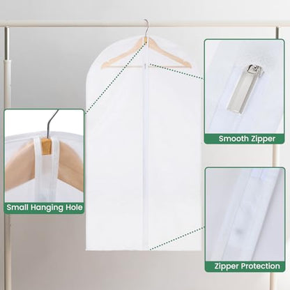 Carbrea 6 Pack Translucent Garment Bags for Hanging Clohes - 24" x 42" | Thick PEVA Materials, Smooth Zipper, with Zipper Protection, Breathable, Washable, Reusable, for Closet Storage, Travel Use - size: 42 inch