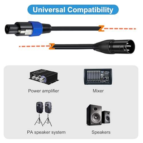 Speakon to XLR Speaker Cable - 3M/10Feet, XLR 3 Pin Male to Speakon Male Audio Adapter for DJ/PA Speaker with Twist Lock - color: Speakon to XLR male 3M/10Feet