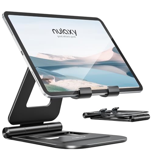 Nulaxy Dual Adjustable Foldable iPad Stand, Full Aluminum, Stable Support - color: A-Black