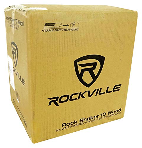 Rockville Rock Shaker 10" Classic Wood Powered Subwoofer Home Theater | 600W Peak, 300W RMS, RCA In/Out, High-Level In/Out, 20Hz-200Hz Response, MDF Enclosure, Class D Amplifier - color: Classic Wood