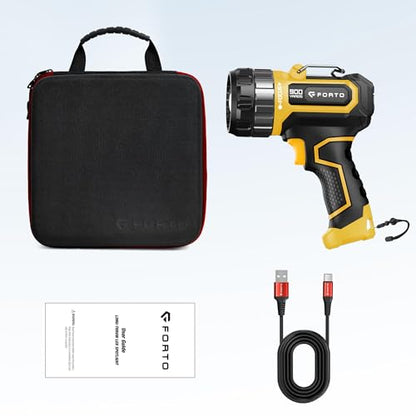 FORTO Rechargeable Spotlight 1400 Lumens – Zoomable Handheld LED Flashlight, 8H Battery, 2700ft Beam, Adjustable Focus & Stand for Camping Hunting Emergency – Great Gift - color: Yellow