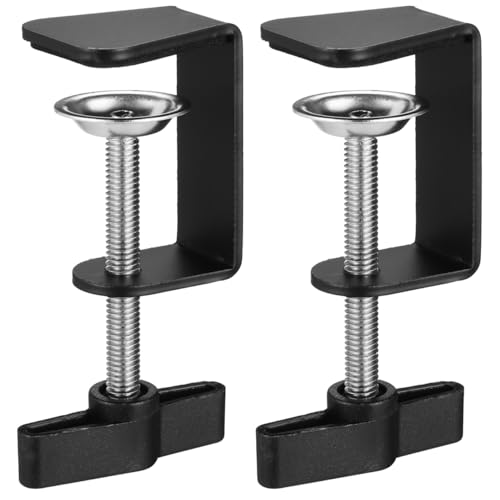 Sewroro 2Pcs Table Mount Clamps Low Profile Metal Desk C-Clamps for Microphone Stand Installation C-Shape Retaining Clips for Tables Studios Stages Broadcasting