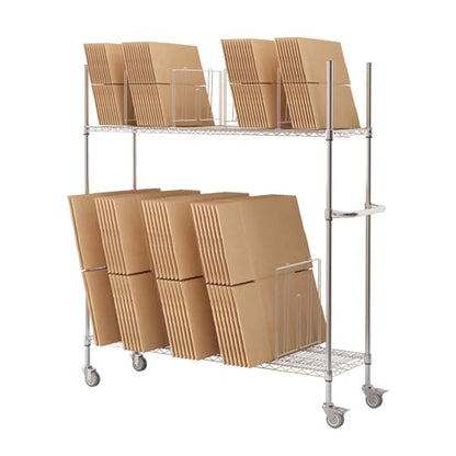 2 Tier Carton Cart Stand, Cardboard Box Stand, Carton Storage Rack | Commercial Carton Cart with Wheels & Dividers, 400lbs Capacity, for Home Supermarket Warehouse, 60"W x 18"D x 69"H