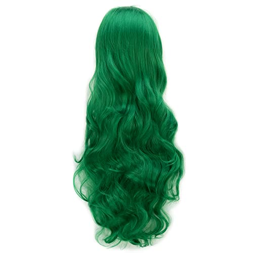 IMISSU 80cm Long Curly Natural Hair Cosplay Wig with Bangs Colorful Halloween Costume Party Wigs for Women (Bright Green) - color: Bright Green