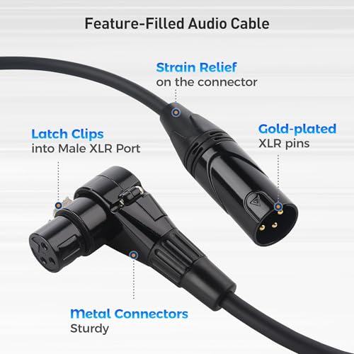 Cable Matters 2-Pack Right Angle XLR Microphone Cable, 10ft | Oxygen-Free Copper (OFC), Right Angle Mic Cord, Black - size: 10ft