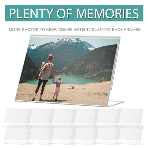 pbf 7x5 Acrylic Sign Holder | 7 x 5 Horizontal Stand Up Slanted Sign Holder | Acrylic Stands for Display | Clear Picture Frame, Menu Table Top Stand, Plastic Flyer Holder (12-Pack) - size: 12